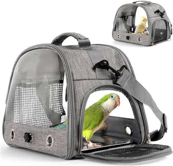 Bird Travel Carrier with Perch Parakeet Backpack Carriers with Stainless Stee...