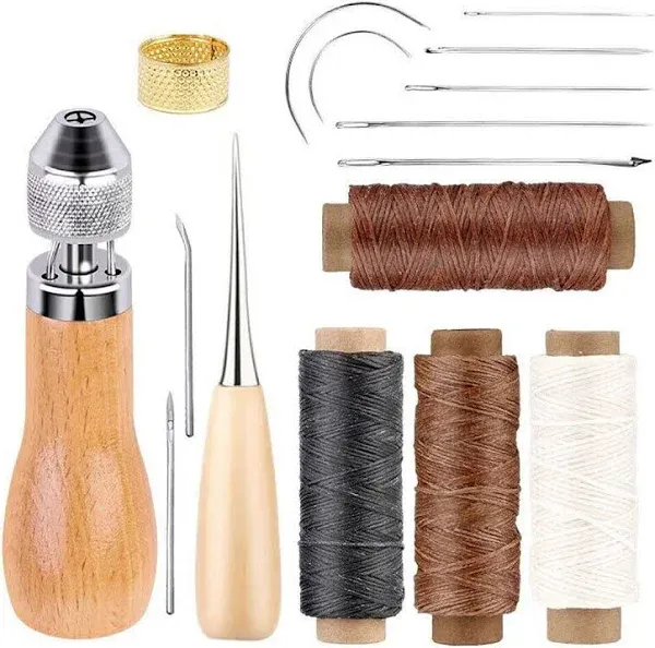 Leather Sewing Awl Thread Kit with Waxed Thread Manual Speedy Stitcher Tool (Type 2)