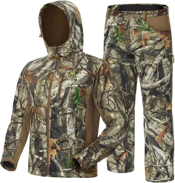 Hunting Clothes for Men, Silent Water Resistant Hunting Jacket and Pants, Duck Deer Camo Hoodie with Multiple Pockets | TideWe