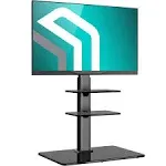 ONKRON TV Swivel Stand for 32-65 inch TVS Up to 66 lbs - Height Adjustable TV Stand with Mount, Tempered Glass Shelves and Base - LCD TV Floor Stand