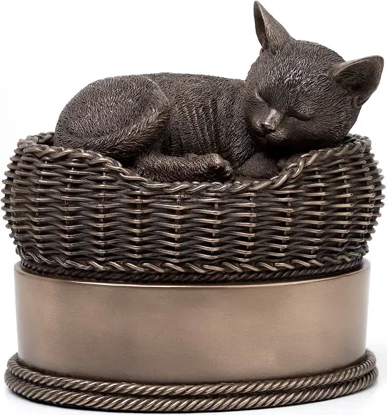 Perfect Memorials Bronze Cat in Basket Cremation Urn