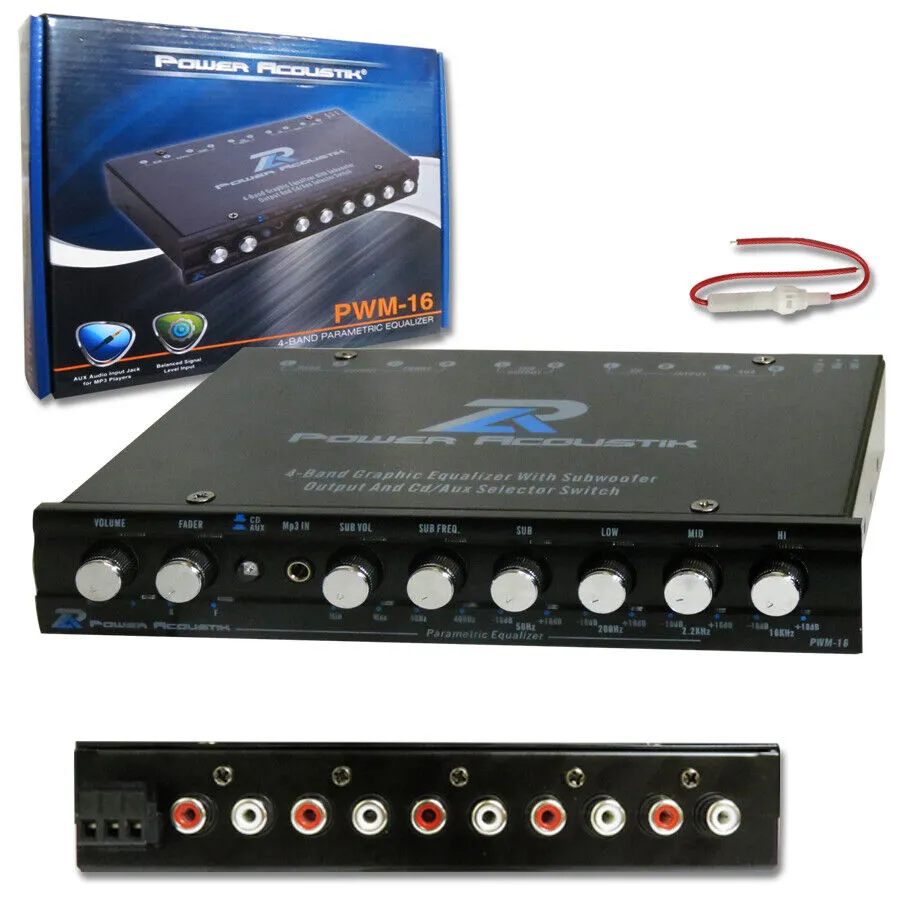 Power Acoustik PWM-16 Car 4-band Equalizer W/ Built-in Pre-amp &amp; Sub Control