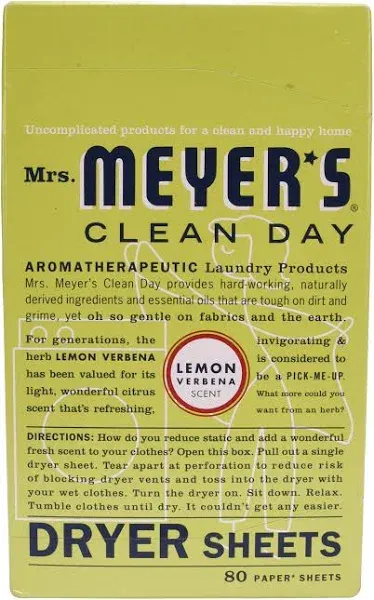 Mrs. Meyer’s Clean Day Dryer Sheets, Lemon Verbena Scent, (Pack of 80)