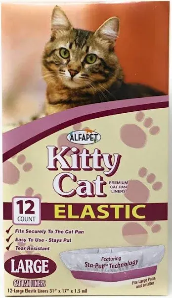 Alfapet Kitty Cat Litter Box Disposable, Elastic Liners- 12-Count-for Medium a..