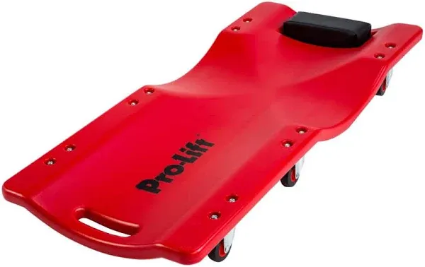 Pro-Lift Mechanic Plastic Creeper 36 inch - Blow Molded Ergonomic HDPE Body with Padded Headrest - 300 lbs Capacity Red