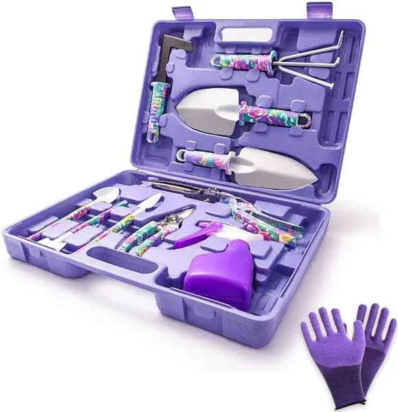 WISDOMLIFE Garden Tools Set 11 Pieces Purple Floral Print