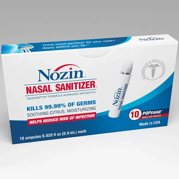 Nozin Nasal Sanitizer Antiseptic Popswab Ampules 10ct Pack