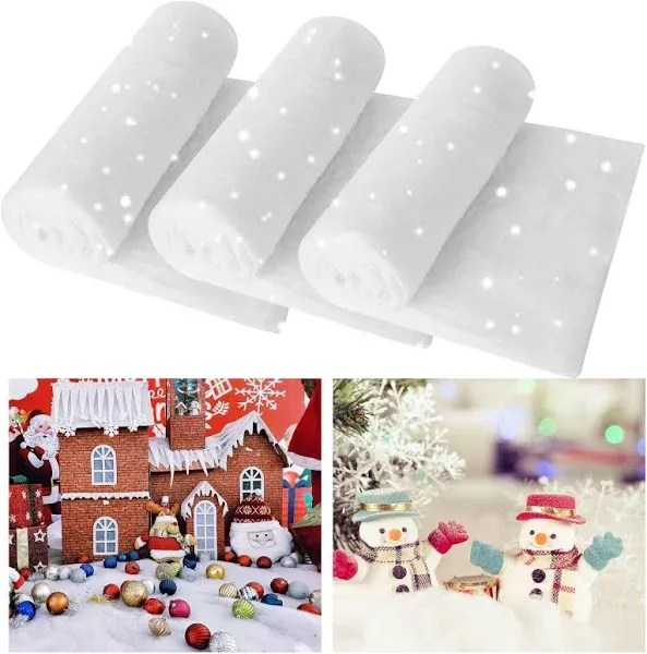 HANKRSSTOP 3 Pack Snow Blanket Roll Fake Snow Blankets for Christmas Decorations,Artificial Snow Carpet Thick Soft and Fake Snow