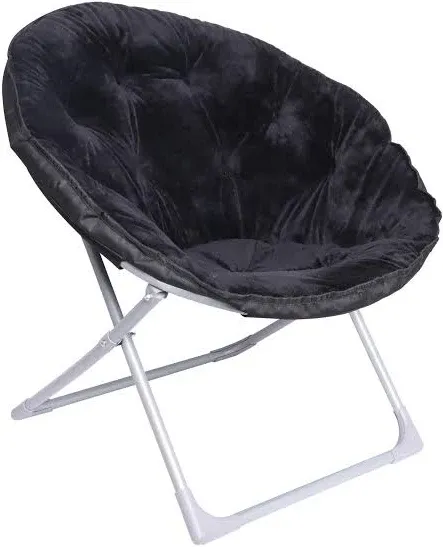 Amazon Basics Comfortable Faux Fur Saucer Shaped Chair with Foldable Metal Frame, Grey, 32.3"D x 27.2"W x 32.3"H