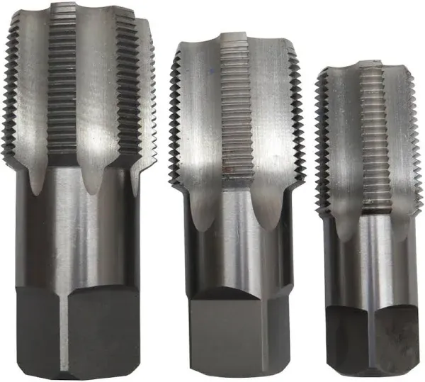 DRILL AMERICA Carbon Steel NPT Pipe Tap Set In Carry Pouch 1&#034; - 1-1/2&#034; (3 Piece)