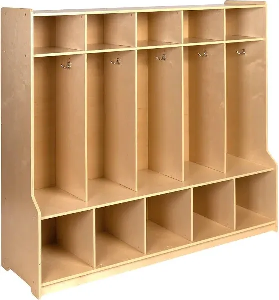 "Flash Furniture Wooden 5 Section School Coat Locker with Bench, Cubbies, and Storage Organizer Hook-Safe