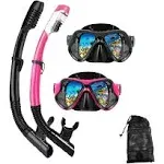 DIPUKI Snorkeling Gear for Adults Snorkel mask Set Scuba Diving mask Dry Snorkel Swimming Glasses Swim Dive mask Nose Cover Youth Diving (Black+Pink（2 Pack）)