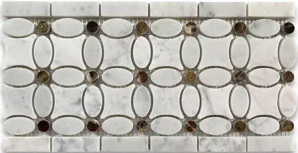 Flower Mosaic Border White Carrara Carrera Marble Listello Tile Polish, 1 sheet - Contemporary - Accent Trim And Border Tile - by Stone Center Online | Houzz