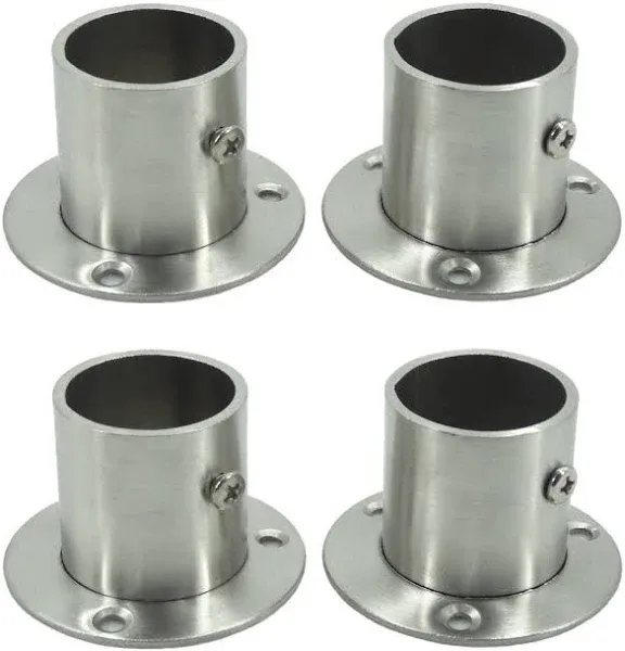 Stainless Steel Closet Wardrobe Rod Holder Socket End Support Bracket Flange for 32mm (Set of 4)