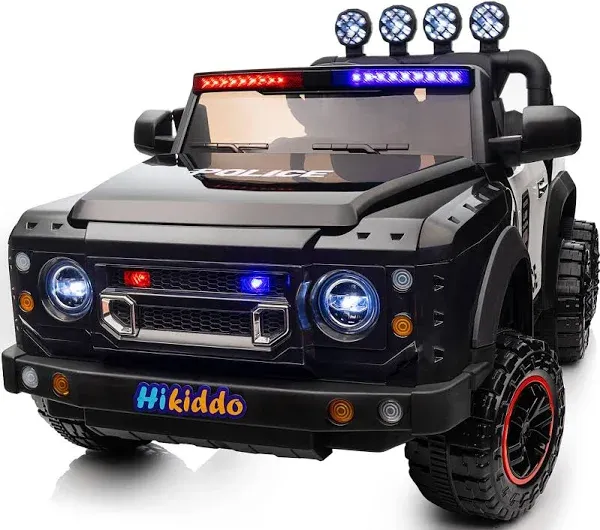 Electric Police Car for Kids 2 Seater, 24V 4WD Ride on Toy for Big Kids with Rem