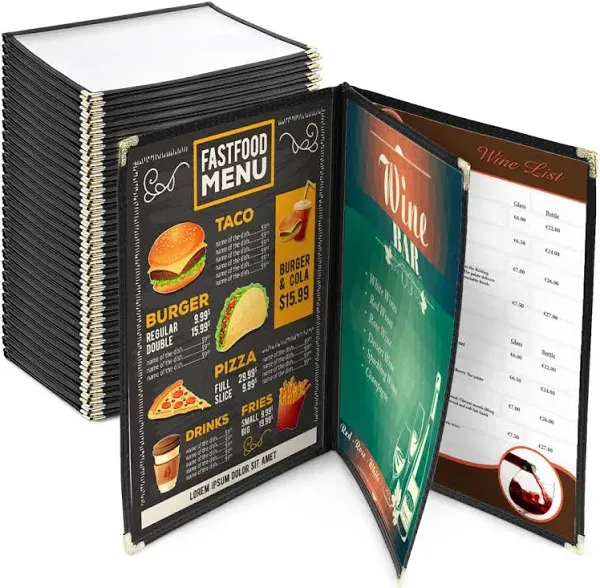 Yescom 30 Non-Toxic Triple Fold Book Style Cafe Restaurant Folder