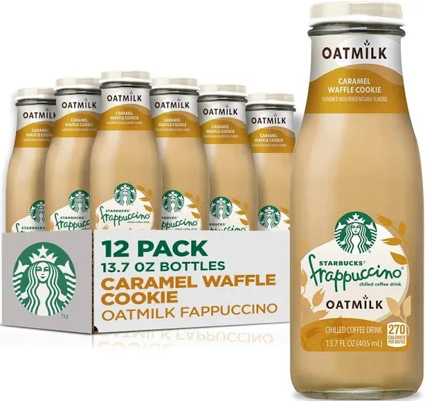 Starbucks Oatmilk Frappuccino, Coffee Drink, Caramel Waffle Cookie Oat Milk, 13.7 fl oz Bottles (12 Pack), Iced Coffee