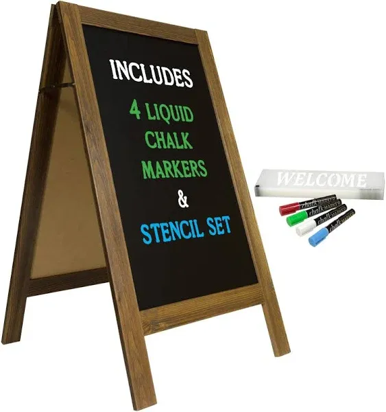 Large Sturdy Handcrafted 40" x 20" Wooden A-Frame Chalkboard Display / 4 Liquid Chalk Markers & Stencil Set/Sidewalk Chalkboard Sign Sandwich Board/Chalk Board Standing Sign (Black)