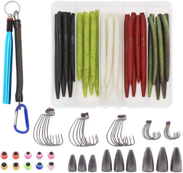 Wacky-Worms-Bass-Fishing-Lure-Kit-Wacky-Rig-Worms-Soft-Plastic-Stick-Baits3 4" 5" 6 inch