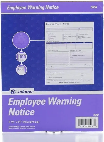 Adams Employee Warning Notice, 8.5 x 11 Inches - 2 Packs 100 forms 9060