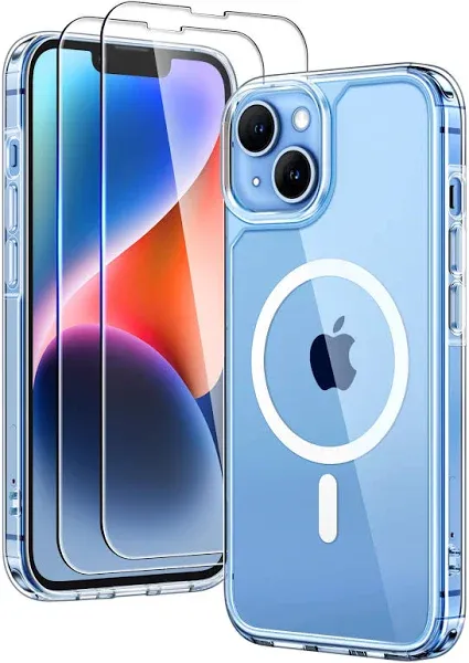 TAURI 3-in-1 Magnetic Designed for iPhone 13 for iPhone 14 Case, [Compatible with MagSafe] with 2 Screen Protector, Shockproof Phone Case for iPhone 13/14, Blue