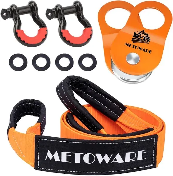 METOWARE Off-Road Recovery Kit - 10 Ton Heavy Duty Winch Snatch Block Pulley