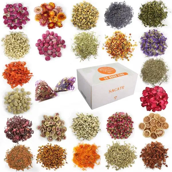 9 Bags Dried Flowers,100% Natural Dried Flowers Herbs Kit for Soap Making, DIY C