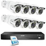 Zosi 4K 32 Camera Capable wired 4TB NVR System with C105 IP Bullet Cameras