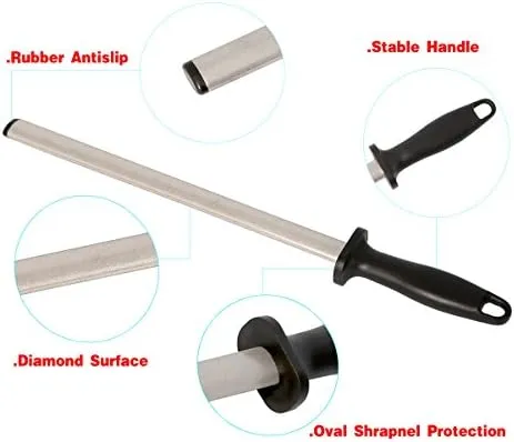 12 In. Diamond Carbon Steel Professional Knife Sharpener Rod | Kitchen, Home or 