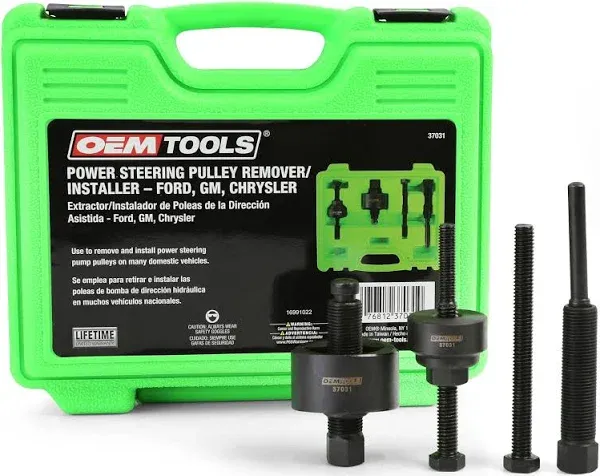 OEMTOOLS 37031 Power Steering Pulley Puller and Installer Kit, Removes and Installs Power Steering Pump Pulleys on Most Domestic Vehicles, Ford, GM, VW , green