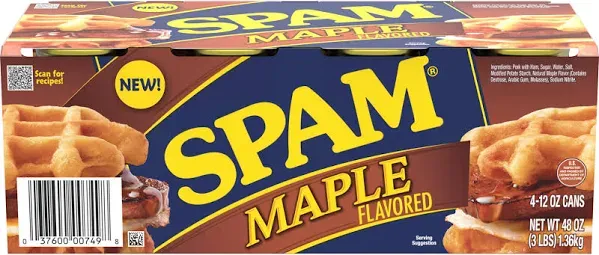 SPAM Maple Flavored Canned Ham, 12 oz Can (4-Pack)