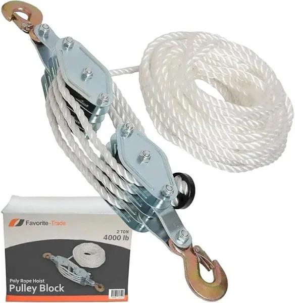 Favorite-trade 4000lb 2 Ton 65 Feet of 3/8" Poly Rope Hoist Pulley Block