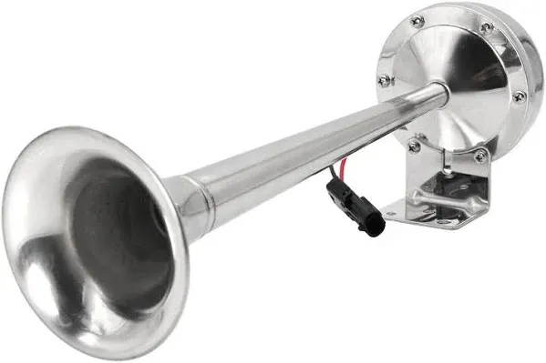 Amarine-made 12V Marine Boat Stainless Steel Single Trumpet Horn , Low Tone, 16-1/8"