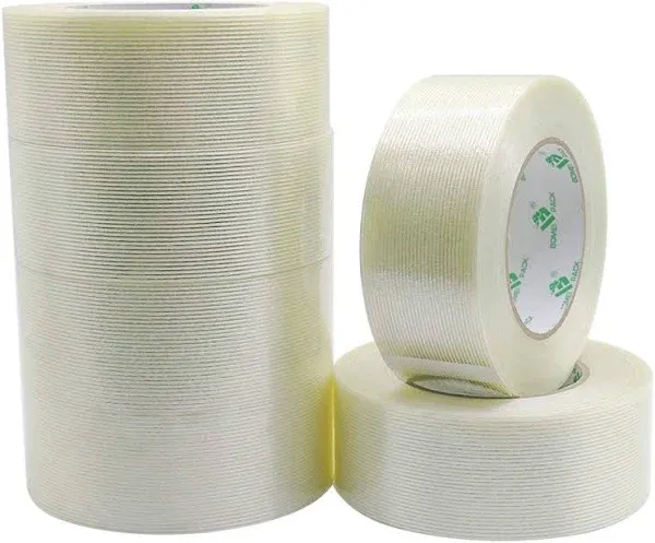 BOMEI PACK 6PACK Reinforced Packing Tape, 5.5Mil 2Inx 60Yds, Heavy Duty Fiber Strapping Adhesive Packaging Tape