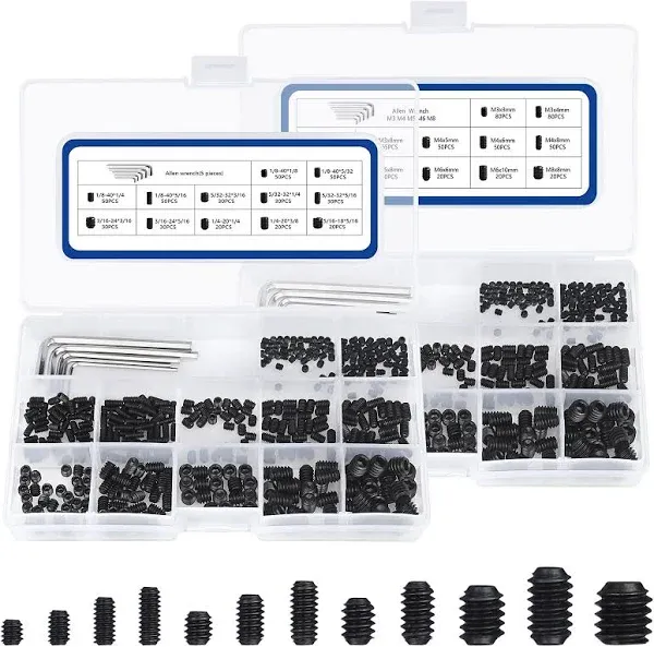 JROUTH 1000pcs Metric + SAE Set Screw Assortment Kit