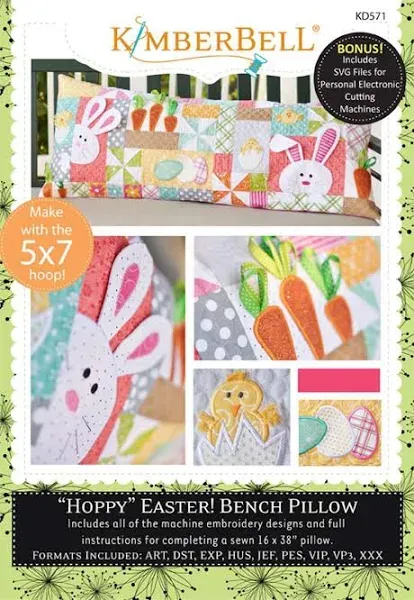 Kimberbell, Hoppy Easter, Machine Embroidery Bench Pillow Cover by Kim Christopherson for Kimberbell, KD571