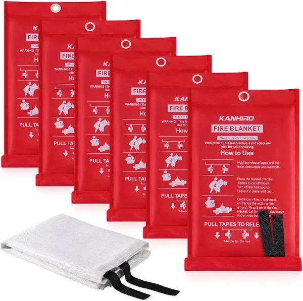 Fire Blanket Emergency for Home Kitchen - Fiberglass Fire Suppression 6PCS