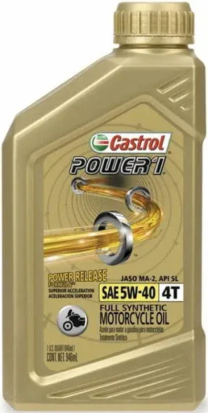 Castrol Power1 4T 5W-40 Full Synthetic Motorcycle Oil, 1 Quart, Pack of 6