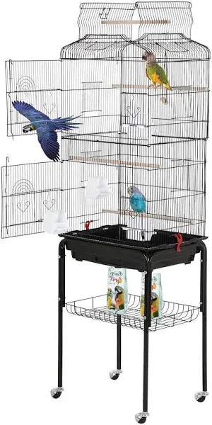 Yaheetech 64-inch Play Open Top Medium Small Bird Cage with Detachable Rolling Stand for Parrot Lovebirds Finches Canaries Parakeets Cockatiels Budgie Parrotlet Conures