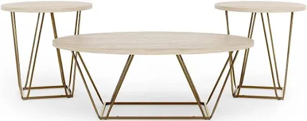 Signature Design by Ashley Tarica Modern 3 Piece Table Set, Includes Coffee & 2 End Tables, White & Gold