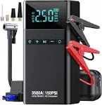 Czkbg Portable Car Jump Starter with Air Compressor, 3500A 150PSI Car Battery Jump Starter Battery Pack (All Gas/10L Diesel)