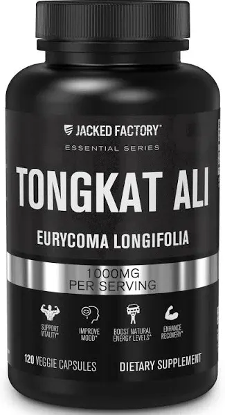 Jacked Factory Indonesian Tongkat Ali - 200:1 Extract Longjack Tongkat Ali for Men to Support Vitality, Improve Mood, Boost Natural Energy Levels, & Enhance Recovery - 120 Capsules