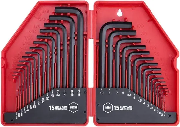 EFFICERE 30-Piece Premium Hex Key Allen Wrench Set, SAE and Metric Assortment, L Shape, Chrome Vanadium Steel, Precise Chamfered Tips | 0.028-3/8 inch 0.7-10 mm In Storage Case