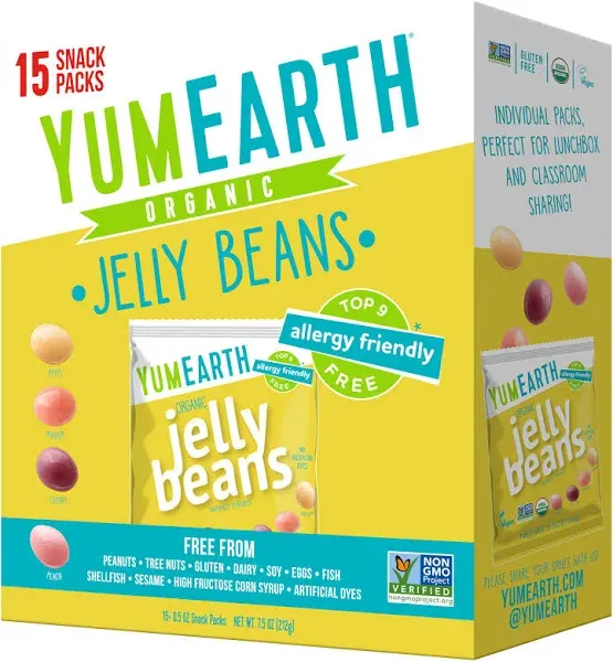 Yumearth Organic Jelly Beans Fruity Candy Snack Packs, Gluten Free Snacks for Kids