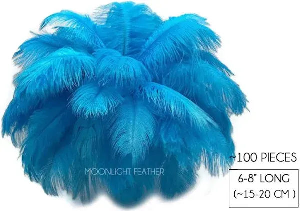 100 Pieces - 6-8" Turquoise Blue Ostrich Drab Wholesale Feathers (Bulk)