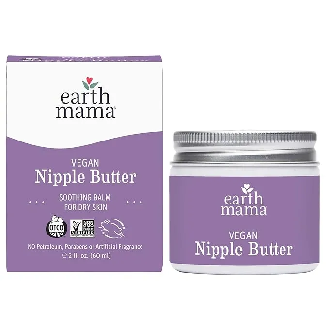 Earth Mama Vegan Nipple Butter | Cruelty-Free Breastfeeding Cream for Nursing Mamas | No Lanolin, 2-Ounce