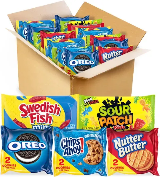 Nabisco Oreo Chips Ahoy! Nutter Butter Sour Patch Kids & Swedish Fish Cookies & Candy Variety Pack