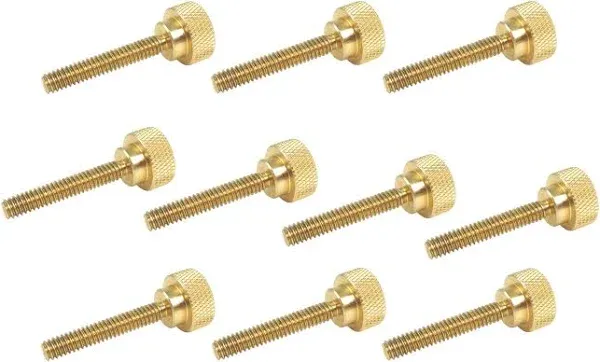 10 Pack 1/4-20 x 1-1/2 Inch Threads Solid Brass Diamond Knurled Thumb Screws Knobs with Straight Shoulders Right-Hand Threads SAE Flat Tip Uncoated (1/4-20 x 1-1/2 inch Long Threads)