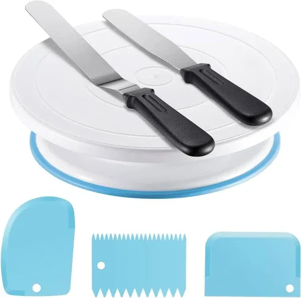 Kootek Cake Decorating Kit Baking Supplies Cake Turntable with 2 Frosting Straight Angled Spatula 3 Icing Smoother Scrapers Baki