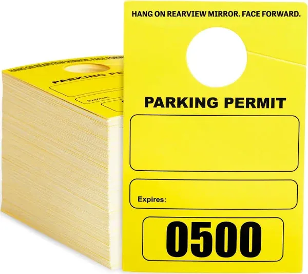 Stockroom Plus 500-Pack Yellow Parking Permit Hang Tag for Car Rearview Mirrors, Bulk Blank Temporary Passes Placards Numbered 0001-0500 for Events, Business, Office (3.15x4.75 in)